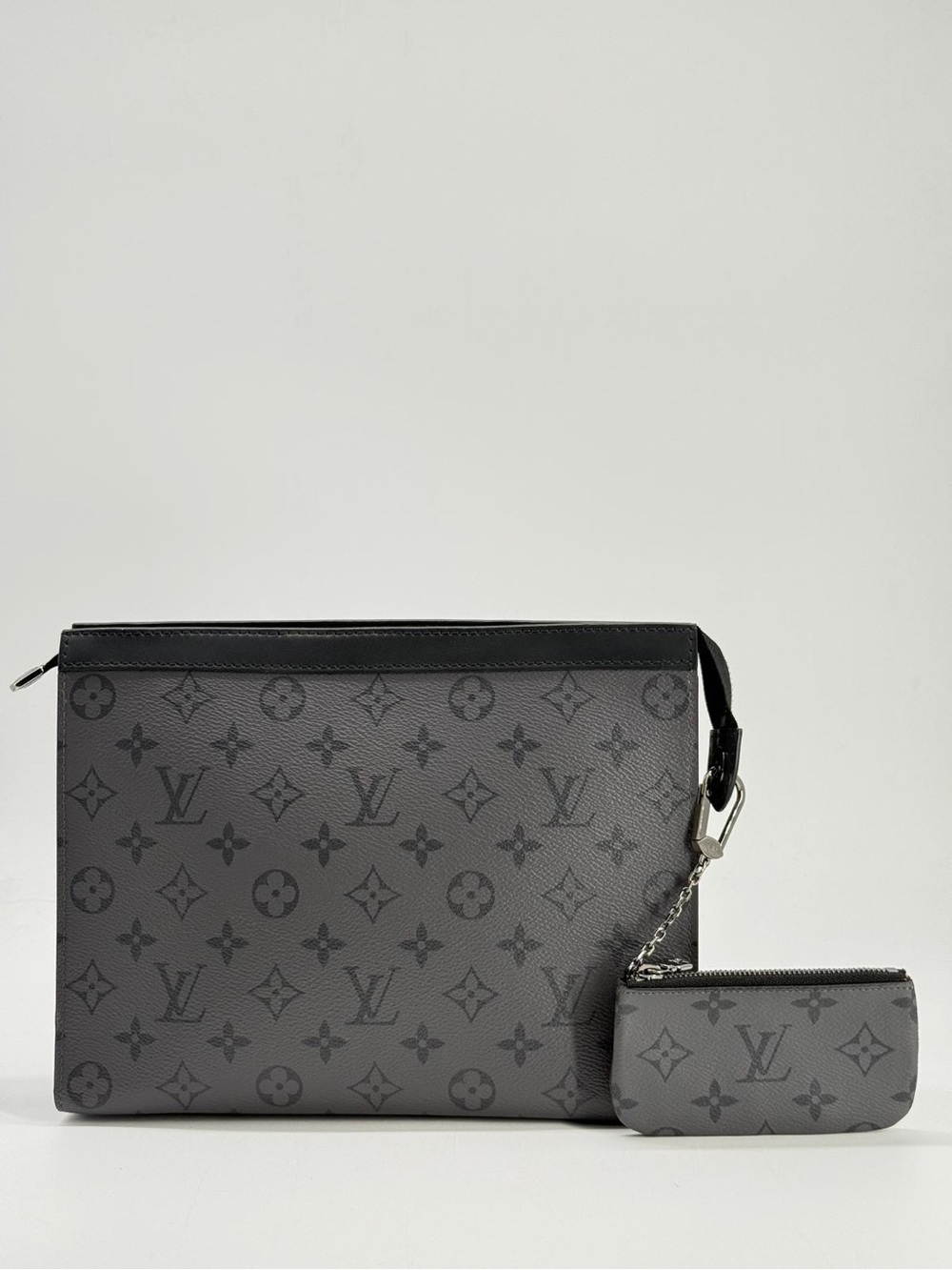 LOUIS VUITTON Monogram Eclipse Pochette Voyage Clutch Bag W/ Coin Pouch